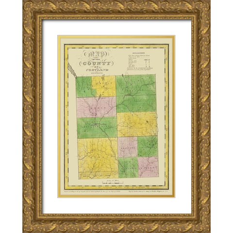 Cortland New York Landowner - Burr 1829 Gold Ornate Wood Framed Art Print with Double Matting by Burr