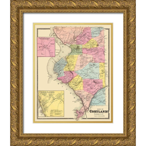 Cortlandt New York Landowner - Beers 1868 Gold Ornate Wood Framed Art Print with Double Matting by Beers