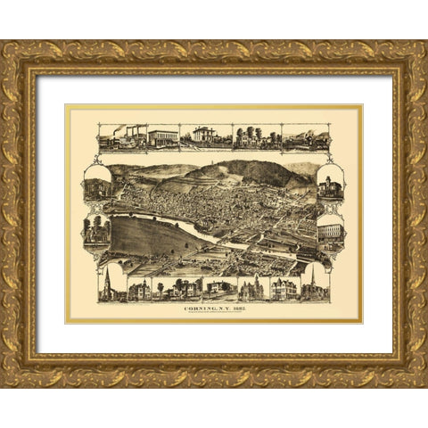 Corning New York - Corbin 1882 Gold Ornate Wood Framed Art Print with Double Matting by Corbin