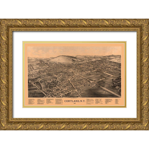 Cortland New York - Burleigh 1894  Gold Ornate Wood Framed Art Print with Double Matting by Burleigh