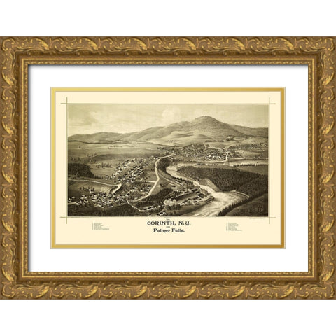 Corinth Palmer Falls New York - Burleigh 1888  Gold Ornate Wood Framed Art Print with Double Matting by Burleigh