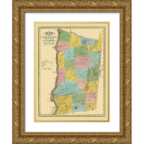 Dutchess  Putnam New York - Burr 1829 Gold Ornate Wood Framed Art Print with Double Matting by Burr