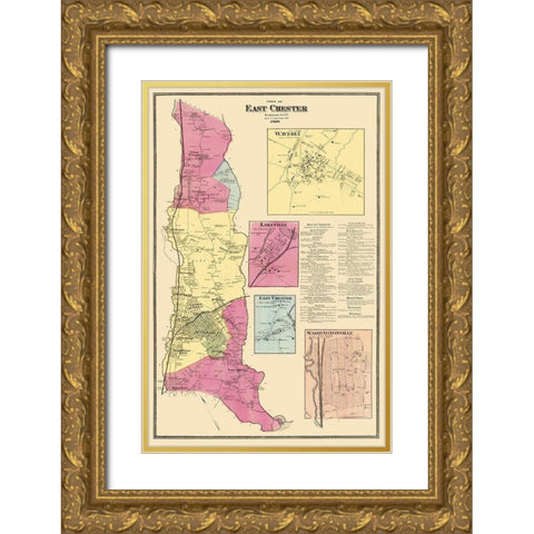 East Chester New York Landowner - Beers 1868 Gold Ornate Wood Framed Art Print with Double Matting by Beers
