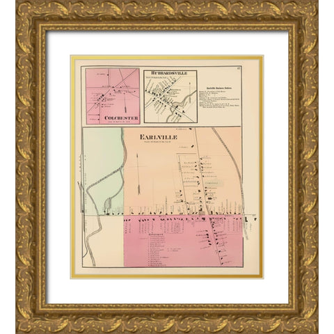 Earlville New York Landowner - Whitman 1875 Gold Ornate Wood Framed Art Print with Double Matting by Whitman