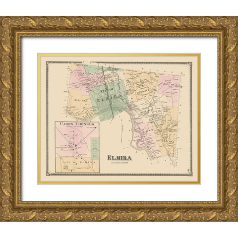 Elmira, Carrs Corner New York Landowner Gold Ornate Wood Framed Art Print with Double Matting by Beers