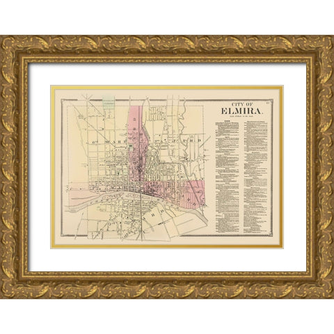 Elmira New York - Beers 1869 Gold Ornate Wood Framed Art Print with Double Matting by Beers