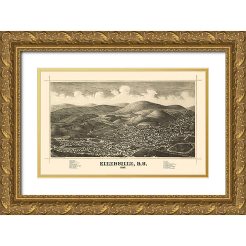 Ellenville New York - Burleigh 1887  Gold Ornate Wood Framed Art Print with Double Matting by Burleigh
