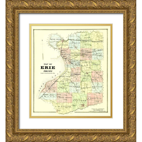 Erie New York - Burr 1880 Gold Ornate Wood Framed Art Print with Double Matting by Burr