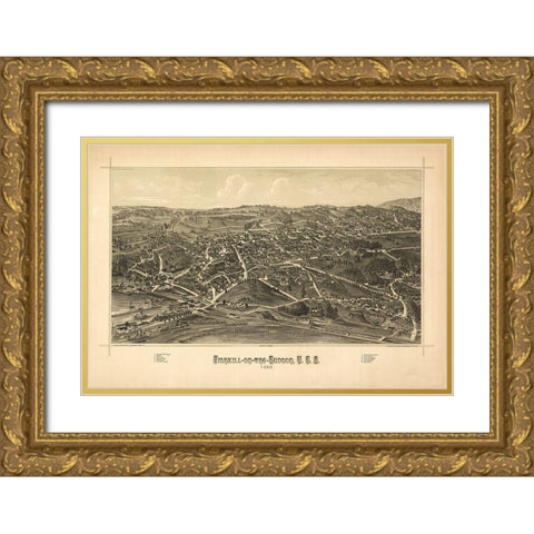 Fishkill New York - Burleigh 1886  Gold Ornate Wood Framed Art Print with Double Matting by Burleigh