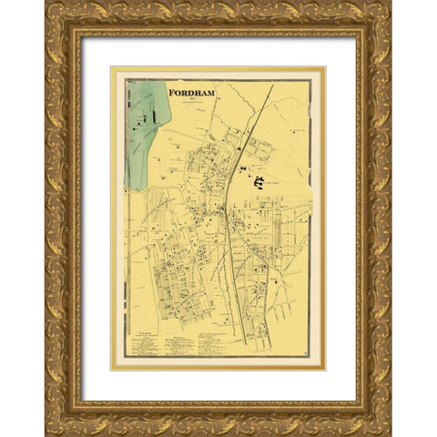 Fordham New York Landowner - Beers 1868 Gold Ornate Wood Framed Art Print with Double Matting by Beers