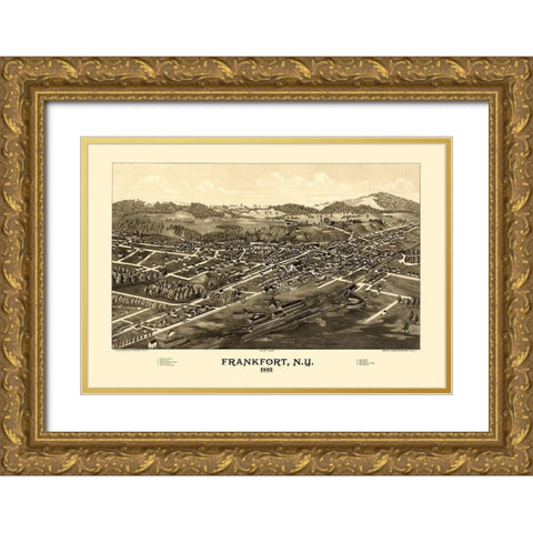 Frankfort New York - Burleigh 1887  Gold Ornate Wood Framed Art Print with Double Matting by Burleigh