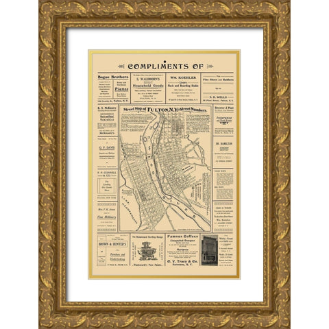 Fulton New York - Worden 1903  Gold Ornate Wood Framed Art Print with Double Matting by Worden