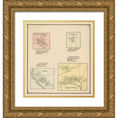 Gallupville New York Landowner - Beers 1866 Gold Ornate Wood Framed Art Print with Double Matting by Beers