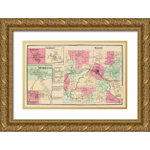 Galen New York Landowner - Beers 1874 Gold Ornate Wood Framed Art Print with Double Matting by Beers