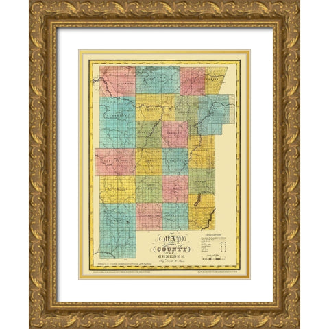 Genesee New York Landowner - Burr 1829 Gold Ornate Wood Framed Art Print with Double Matting by Burr