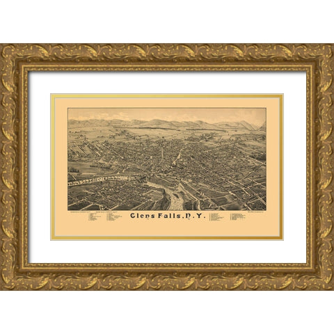 Glens Falls New York - Burleigh 1884  Gold Ornate Wood Framed Art Print with Double Matting by Burleigh