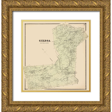 Gilboa New York Landowner - Stone 1866 Gold Ornate Wood Framed Art Print with Double Matting by Stone