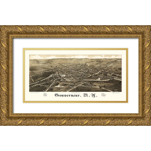Gouverneur New York - Burleigh 1885  Gold Ornate Wood Framed Art Print with Double Matting by Burleigh