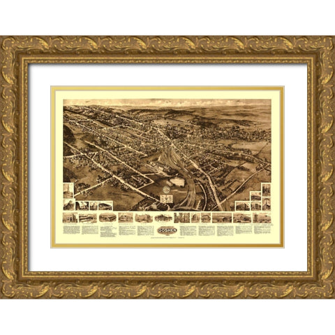 Goshen New York - Fowler 1922  Gold Ornate Wood Framed Art Print with Double Matting by Fowler