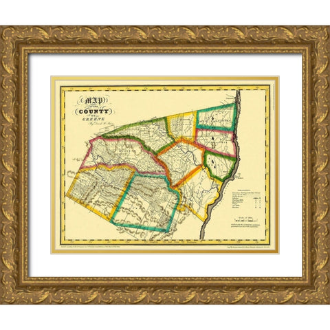 Greene New York Landowner - Burr 1829 Gold Ornate Wood Framed Art Print with Double Matting by Burr