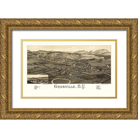Granville New York - Burleigh 1886  Gold Ornate Wood Framed Art Print with Double Matting by Burleigh