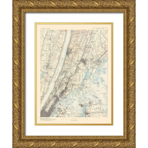 Harlem New York New Jersey Sheet - USGS 1891 Gold Ornate Wood Framed Art Print with Double Matting by USGS