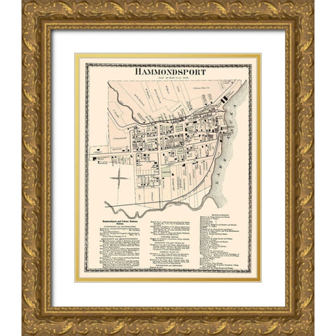 Hammondsport New York Landowner - Beers 1873 Gold Ornate Wood Framed Art Print with Double Matting by Beers