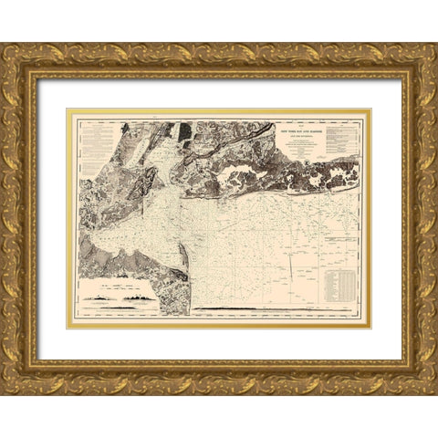 New York Bay and Harbor - USCS 1845 Gold Ornate Wood Framed Art Print with Double Matting by USCS