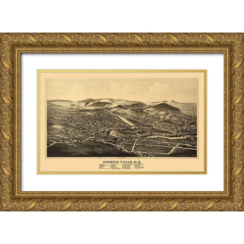 Hoosick Falls New York - Burleigh 1889  Gold Ornate Wood Framed Art Print with Double Matting by Burleigh