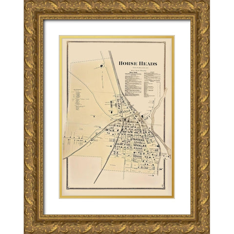 Horse Heads New York Landowner - Beers 1869 Gold Ornate Wood Framed Art Print with Double Matting by Beers