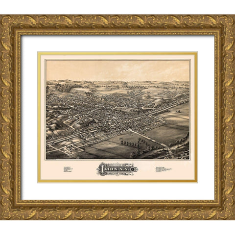 Ilion New York - Rowley 1881  Gold Ornate Wood Framed Art Print with Double Matting by Rowley