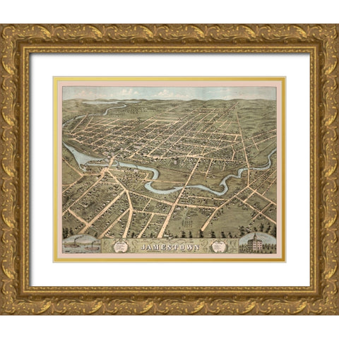 Jamestown New York -1871 Gold Ornate Wood Framed Art Print with Double Matting by Unknown