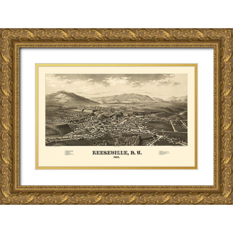 Keeseville New York - Burleigh 1887  Gold Ornate Wood Framed Art Print with Double Matting by Burleigh