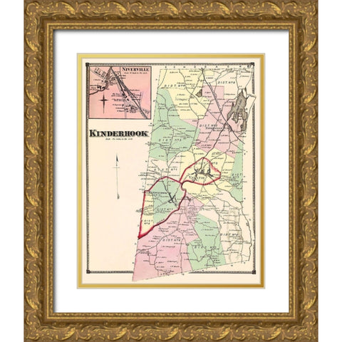 Kinderhook New York Landowner - Beers 1873 Gold Ornate Wood Framed Art Print with Double Matting by Beers