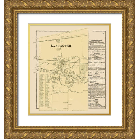 Lancaster New York Landowner - Stone 1869 Gold Ornate Wood Framed Art Print with Double Matting by Stone