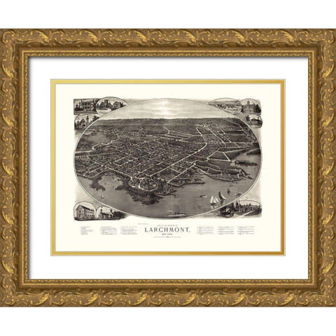 Larchmont New York - Bailey 1904  Gold Ornate Wood Framed Art Print with Double Matting by Bailey