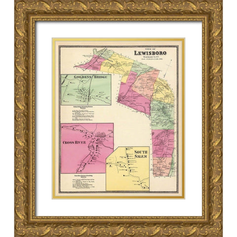 Lewisboro New York Landowner - Beers 1868 Gold Ornate Wood Framed Art Print with Double Matting by Beers
