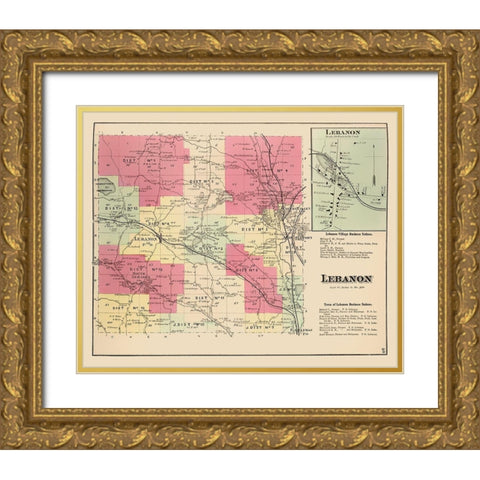 Lebanon New York Landowner - Whitman 1875 Gold Ornate Wood Framed Art Print with Double Matting by Whitman