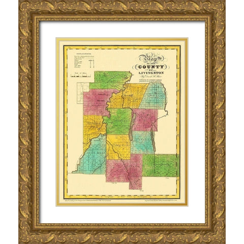 Livingston New York Landowner - Burr 1829 Gold Ornate Wood Framed Art Print with Double Matting by Burr