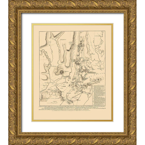 Battle of Long Island - Faden 1776 Gold Ornate Wood Framed Art Print with Double Matting by Faden