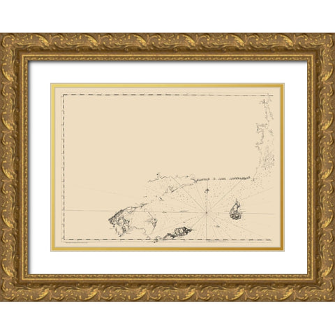 Long Island Sound Entrance - Des Barres 1779 Gold Ornate Wood Framed Art Print with Double Matting by Des Barres