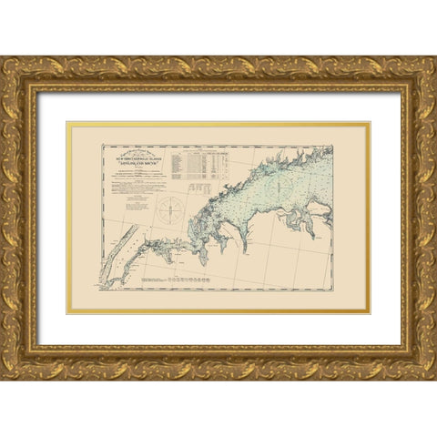 Long Island Sound, New York to Norwalk - Hurd 1893 Gold Ornate Wood Framed Art Print with Double Matting by Hurd