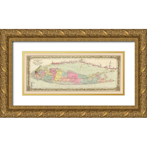 Long Island New York - Colton 1857  Gold Ornate Wood Framed Art Print with Double Matting by Colton