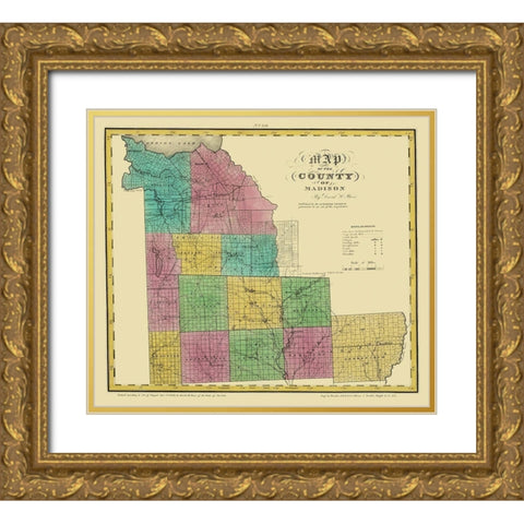 Madison New York Landowner - Burr 1829 Gold Ornate Wood Framed Art Print with Double Matting by Burr