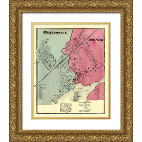 Mamaroneck, Rye Neck New York Landowner Gold Ornate Wood Framed Art Print with Double Matting by Beers