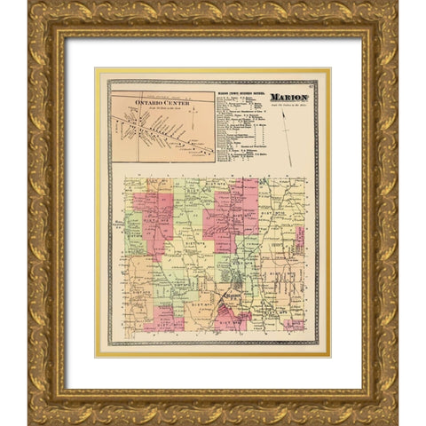 Marion New York Landowner - Beers 1874 Gold Ornate Wood Framed Art Print with Double Matting by Beers
