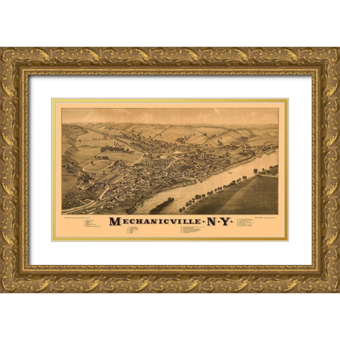 Mechanicville New York - Burleigh 1880  Gold Ornate Wood Framed Art Print with Double Matting by Burleigh