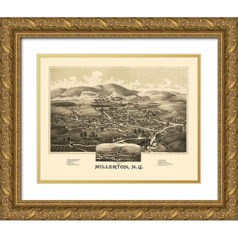 Millerton New York - Burleigh 1887  Gold Ornate Wood Framed Art Print with Double Matting by Burleigh