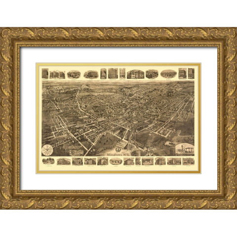 Middletown New York - Fowler 1921  Gold Ornate Wood Framed Art Print with Double Matting by Fowler