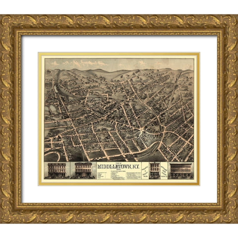 Middletown New York - Rogers 1874  Gold Ornate Wood Framed Art Print with Double Matting by Rogers